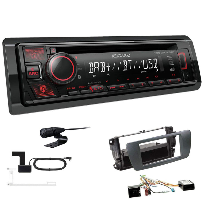 Kenwood KDC-BT450DAB 1-DIN DAB Autoradio Bluetooth CD USB AUX Einbauset passend für Seat Ibiza IV Ib