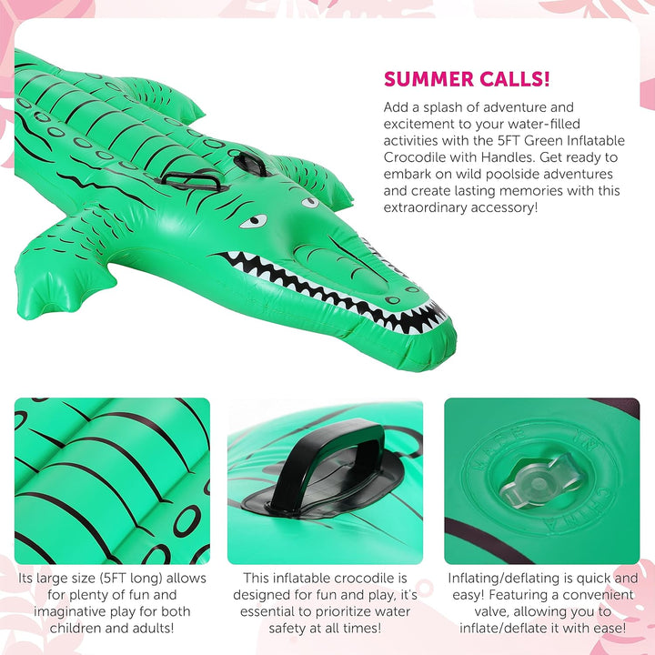 I LOVE FANCY DRESS LTD Aufblasbarer Krokodil-Pool-Schwimmer – Krokodil-Pool-Party-Schwimmer mit Grif