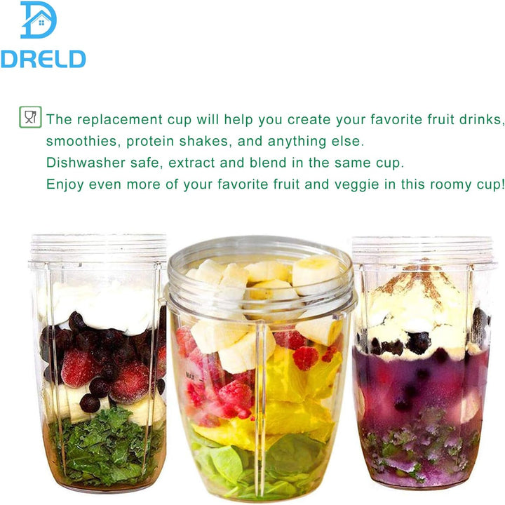 DRELD 2 Set Ersatzbecher 24 OZ für Nutribullet Entsafter mit Flip Top to-Go Deckel, 2 Stück 24 OZ En