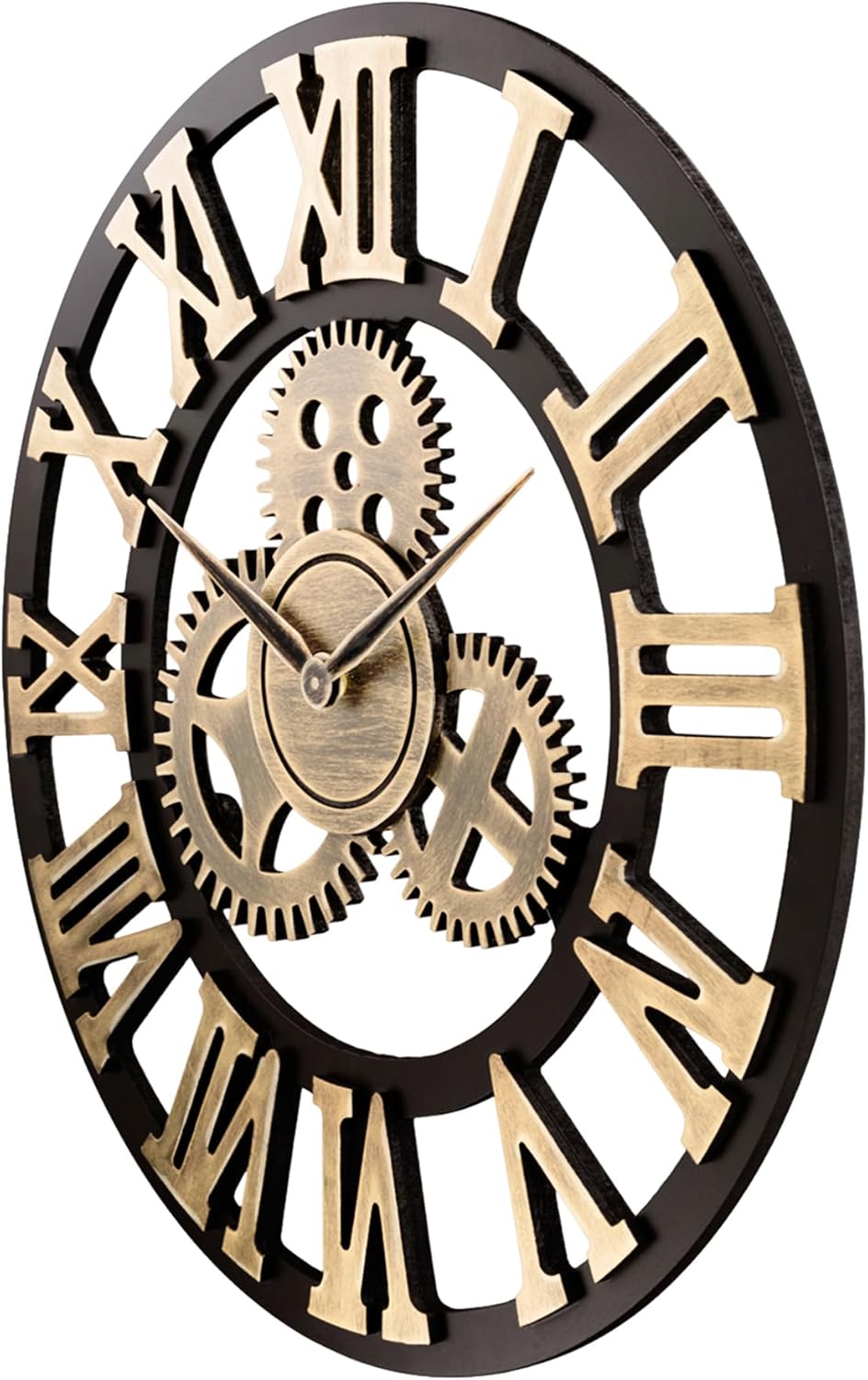 Lafocuse Holz Wanduhr Industrial Gold, Lautlos Vintage Gross 60 cm XXL, Zahnrad Römische Ziffern Ste