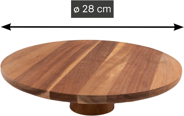 Point-Virgule Tortenplatte mit fuss, torten zubehör und backzubehör, aus Akazienholz, 7.5cm hoch, 28