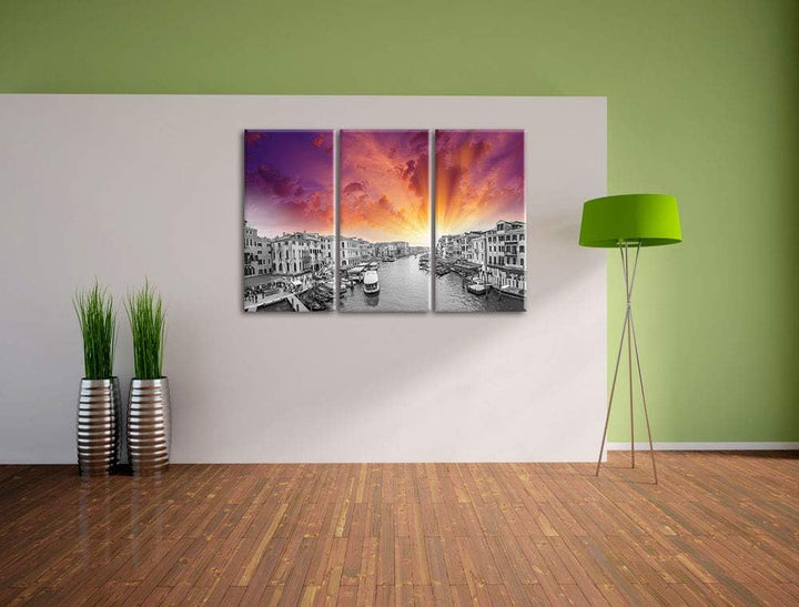 altmodische Wasserstrasse in Venedig schwarz/weiss 3-Teiler Leinwandbild 120x80 Bild auf Leinwand, X