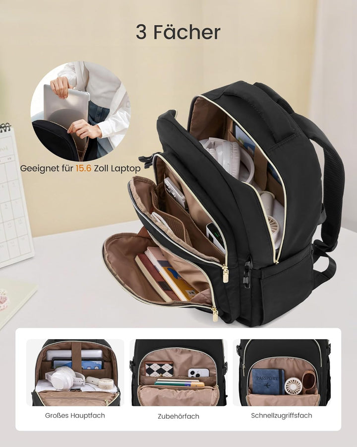 LOVEVOOK Rucksack Damen, 15,6 Zoll Laptop Schulrucksack Wasserdicht, Schultasche Teenager Backpack W