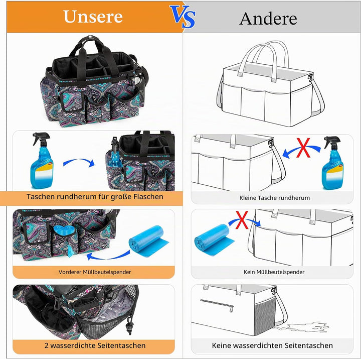 LoDrid Grosse Reinigungs-Caddy-Tasche mit Abnehmbarer Trennwand, tragbarer Reinigungs-Caddy-Organize