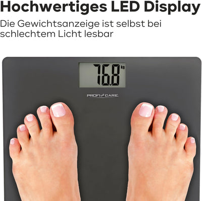 ProfiCare® elektrische Personenwaage mit Glasoberfläche | Waage Personen mit Messbereich 5–180 kg &