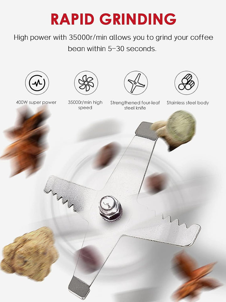 Moongiantgo Getreidemühle Multifunktionale 400W 35000rpm Kaffee & Gewürzmühle, Rostfreier Stahl, OPE