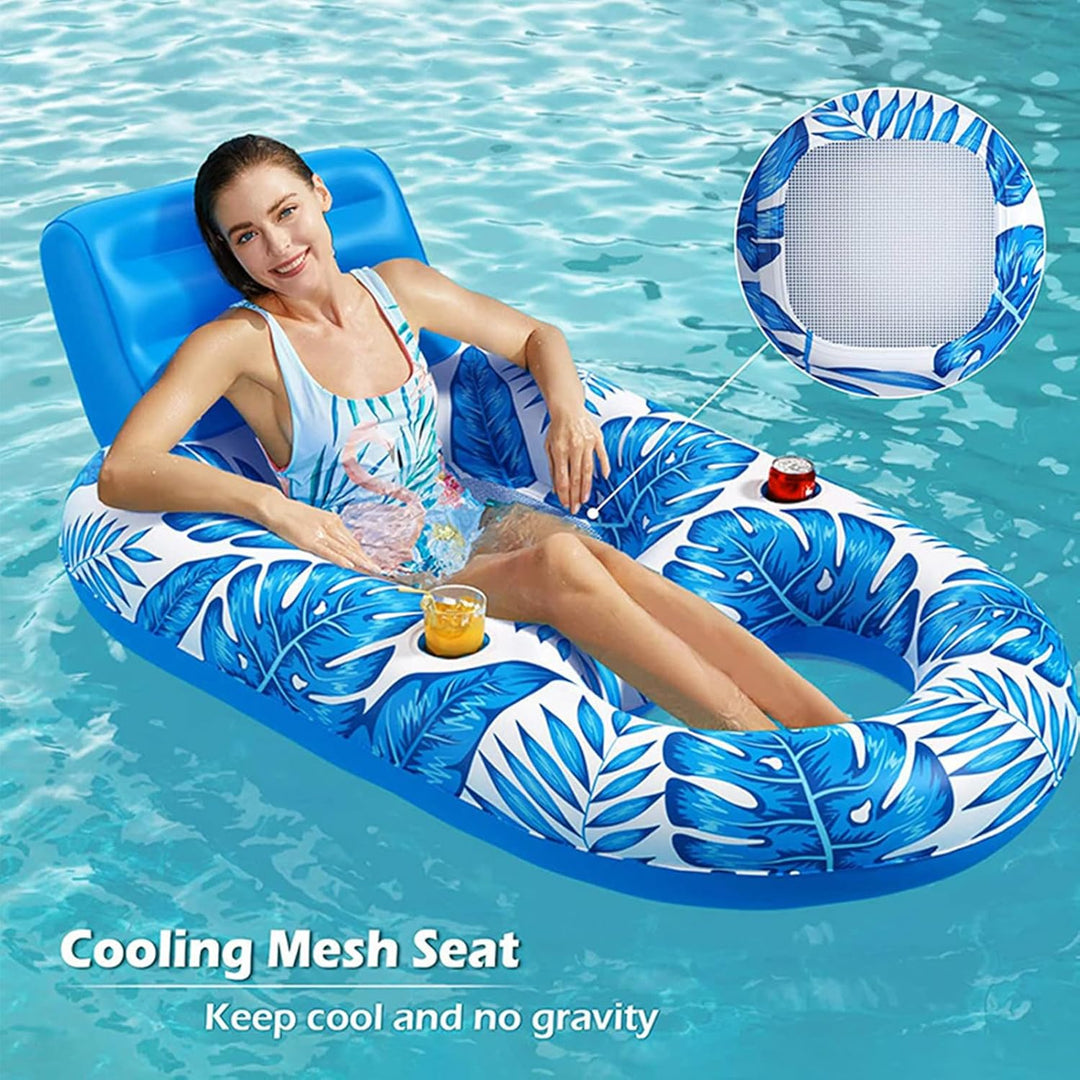 Pool Liegestuhl Aufblasbar, Luftmatratze Pool, Sessel Mit Rückenlehne Und Getränkehalter, Wasserstuh