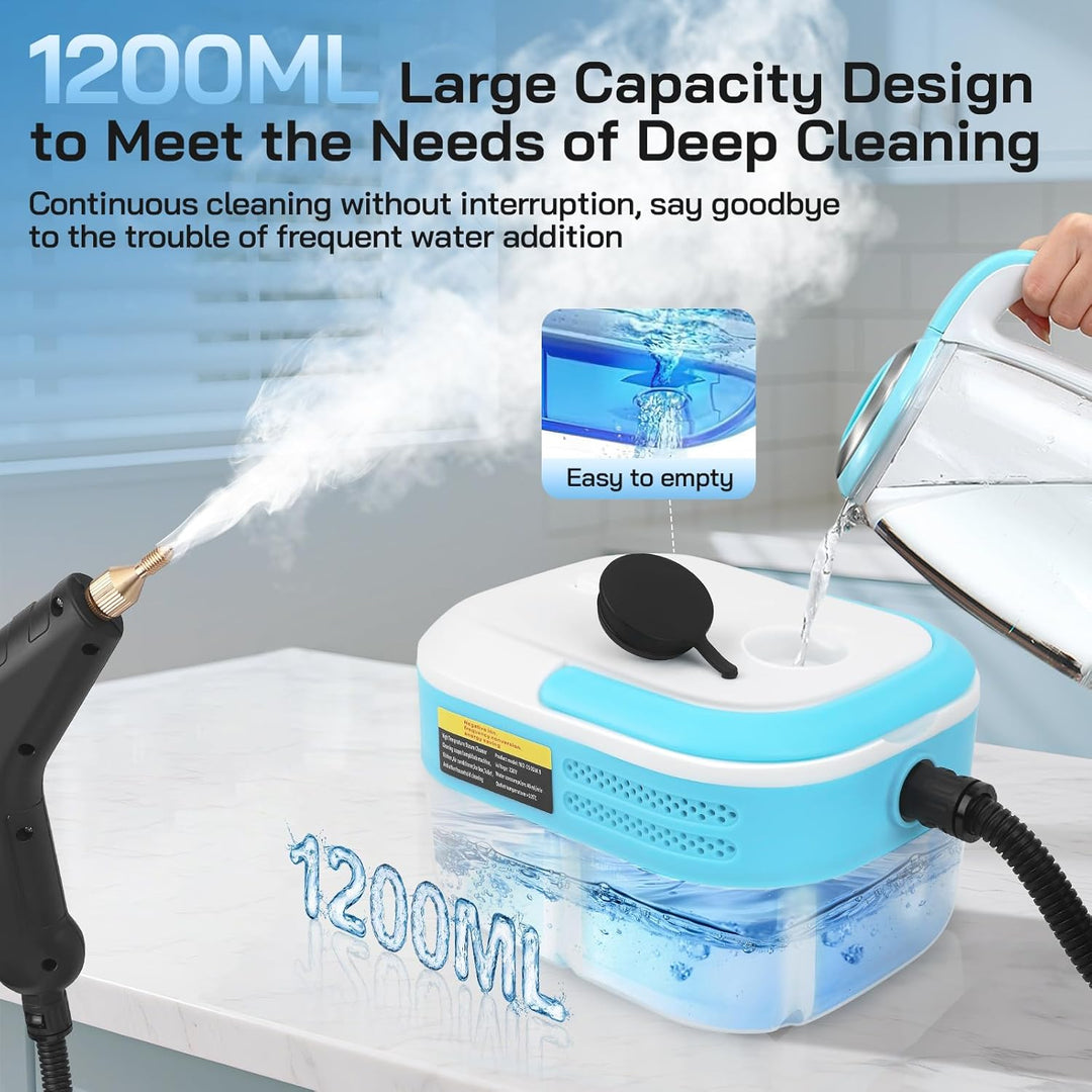 Strixorn Dampfreiniger Handgerät, 1500W Tragbarer Handdampfreiniger mit 1200ML Grossem Wassertank, H
