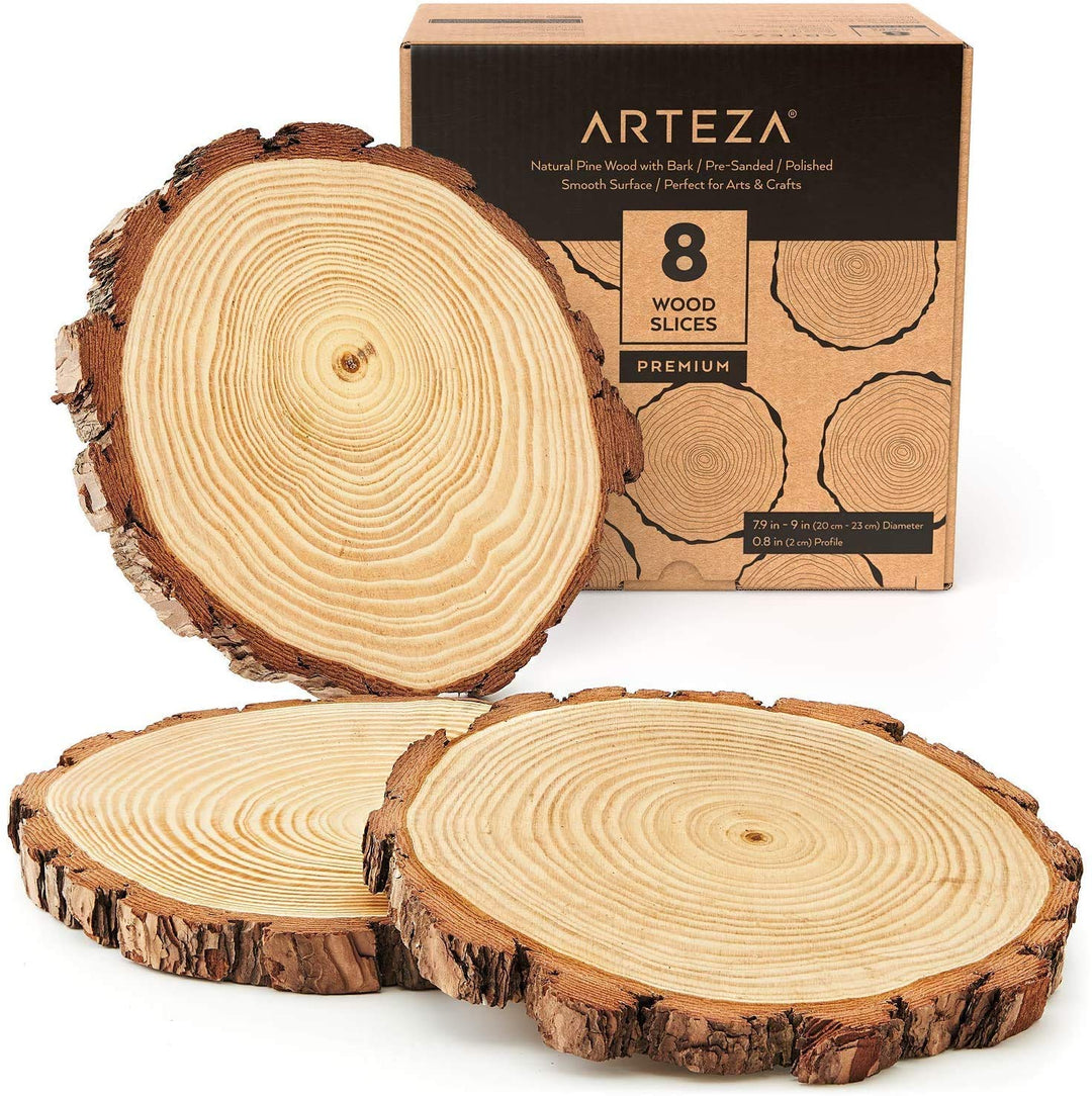 Arteza Holzscheiben, 8 Stück, 20-22.8 cm Durchmesser, 2 cm Dicke, runde Holzscheiben für Handwerk, T
