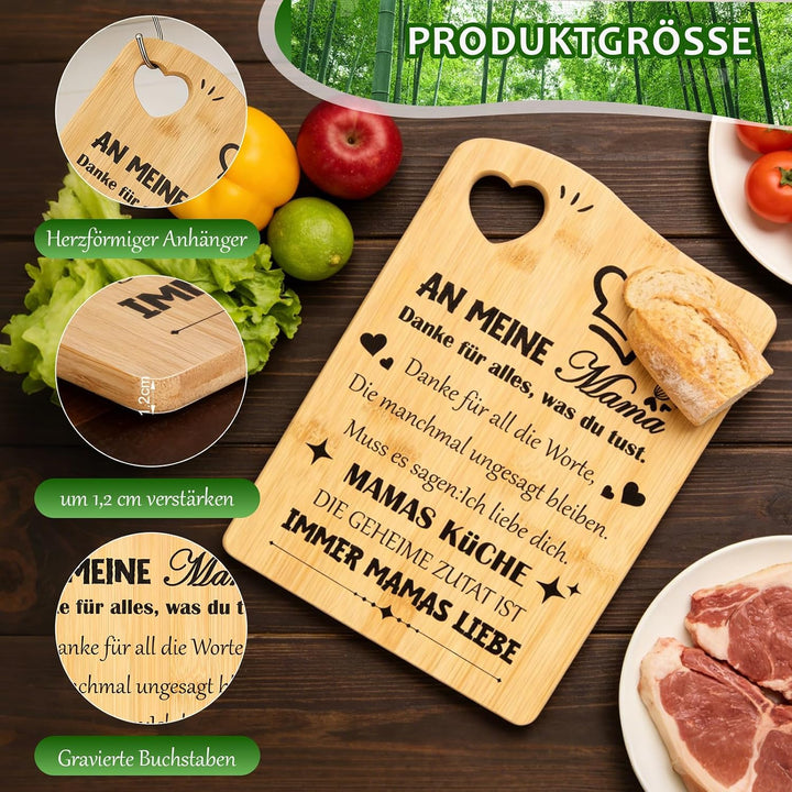 Geschenk für Mama Set, Muttertagsgeschenke Bambus-Holzbrett Personalisierte Schneidebrett mit Schürz