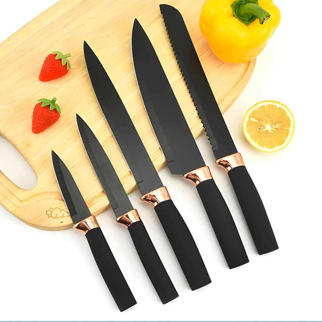 Retoo Küchenmesser Set 6-Tlg, Scharf, Messerset gerade Klinge, Kochmesser, Slicer, Brotmesser, Unive