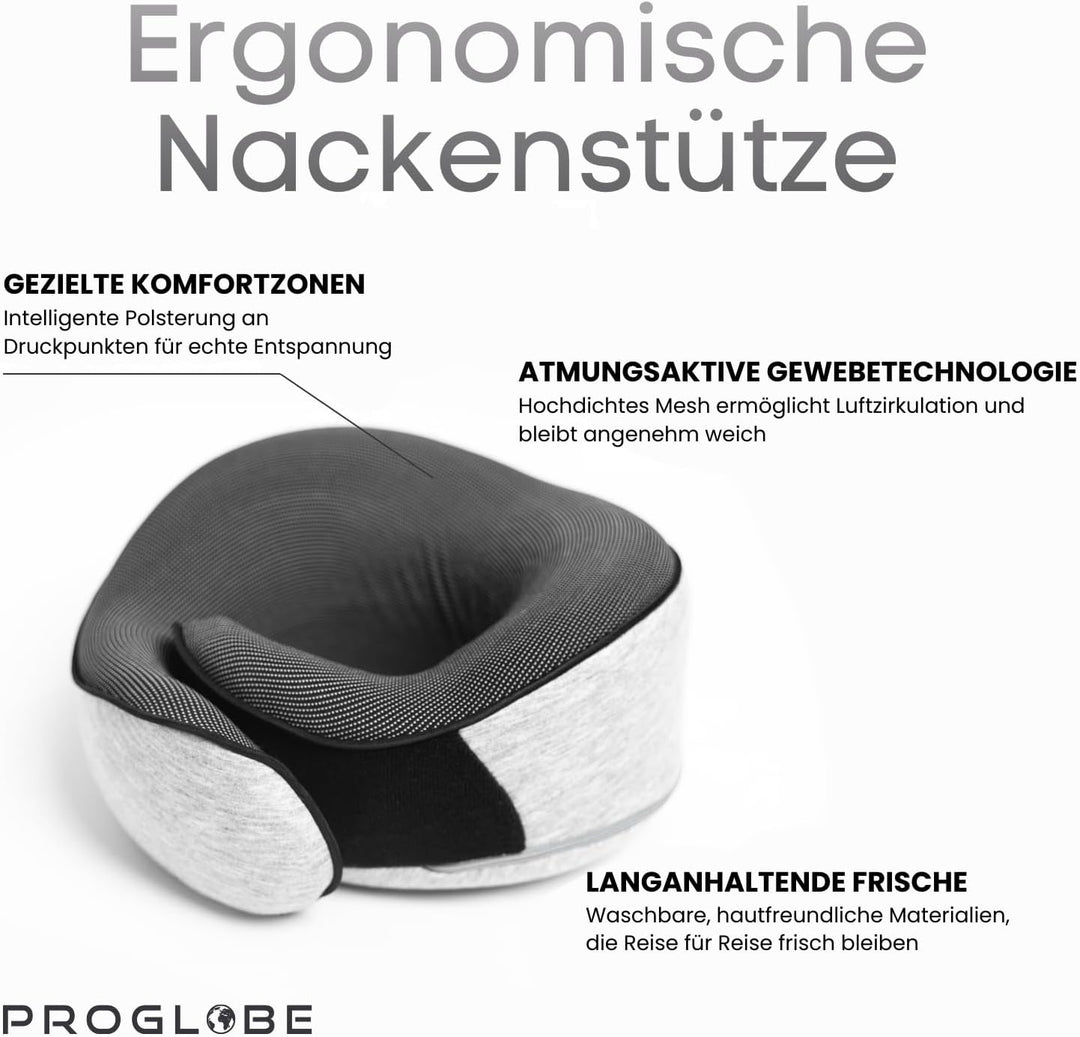 Proglobe Nackenkissen Flugzeug, Reisekissen 100% Memory Foam, Orthopädisches Nackenhörnchen, Ideal f