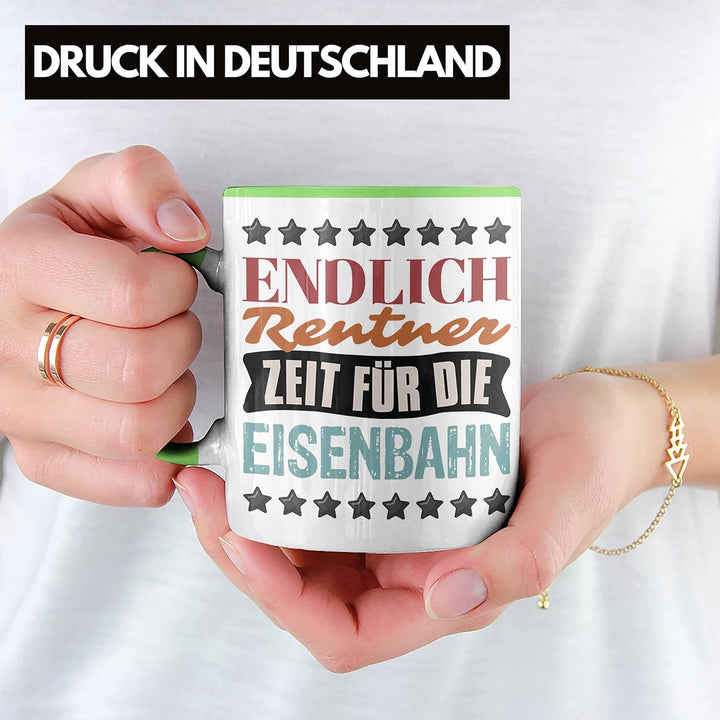 Trendation - Eisenbahner Tasse Geschenk für Modelleisenbahn-Fans Geschenkidee Endlich Rente Zeit für