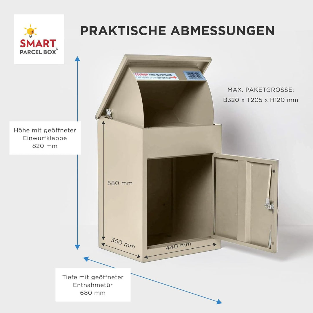 Smart Parcel Box, mittelgrosser Paketbriefkasten mit Paketfach und Briefkasten, sicherer Paketkasten