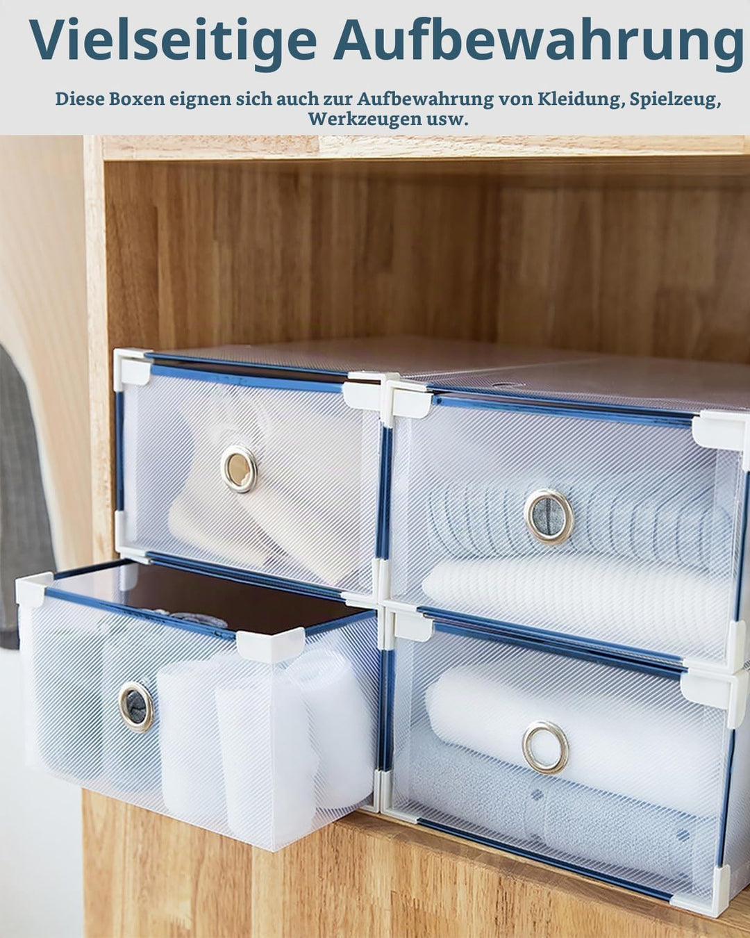 10er Set Schuhboxen - Stapelbare Schuh Organizer aus transparentem Kunststoff mit Schubladen - DIY S
