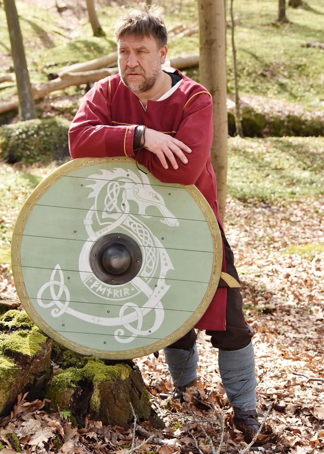 Battle-Merchant | Rundschild mit Fenrir-Motiv | handbemalter Wikingerschild aus Holz | 80cm (31,5 Zo