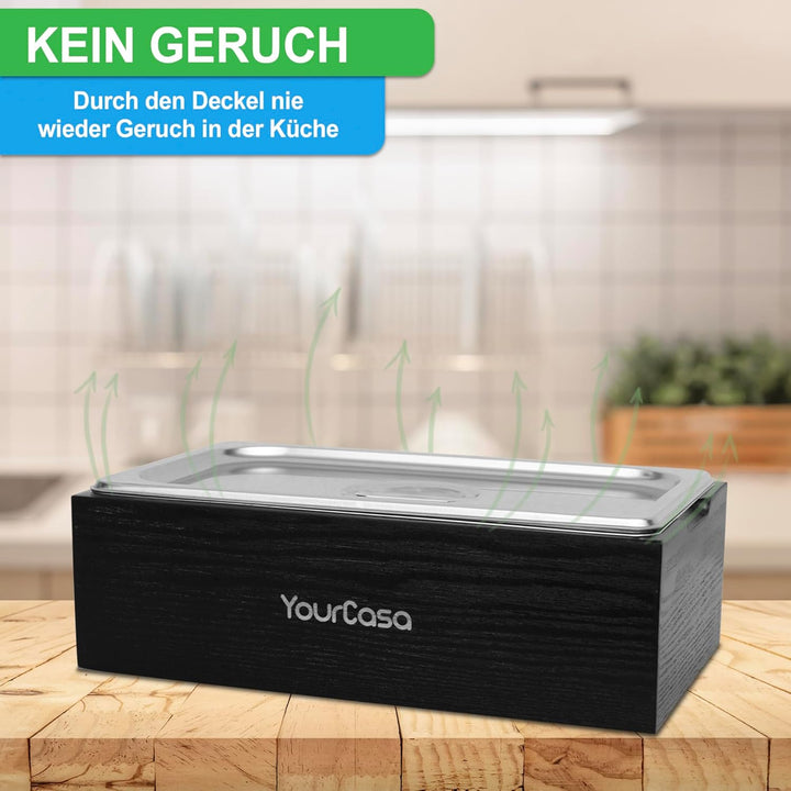 YourCasa Biomülleimer Küche 4,3 L - Komposteimer im Naturholz-Design mit Edelstahl-Einsatz & Deckel