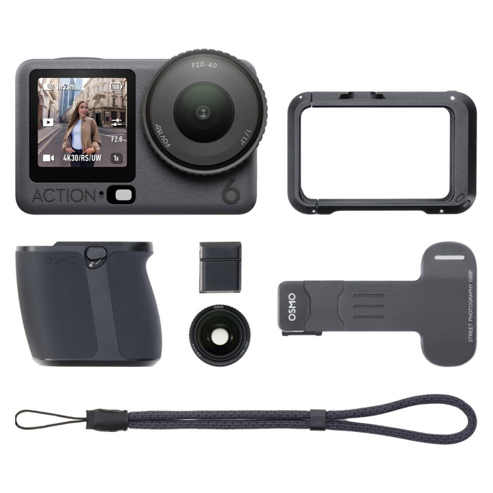 DJI Osmo Action 6 Vlog Advanced Combo, Unterwasser-Action-Cam mit Handgriff + Zubehörschuh-Auslösekn