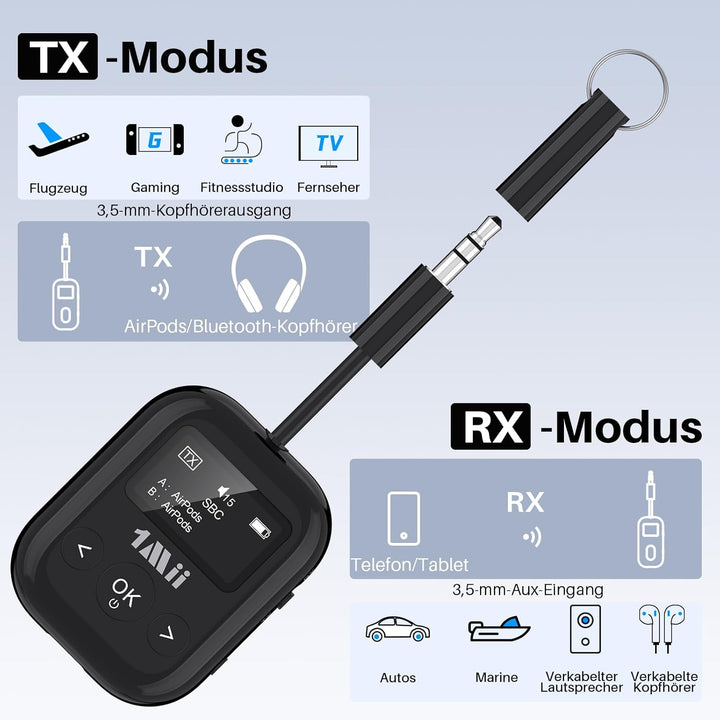 1Mii SafeFly Min+ Bluetooth Sender und Empfänger, Bluetooth Adapter für Flugzeuge, 2 Geräte können a