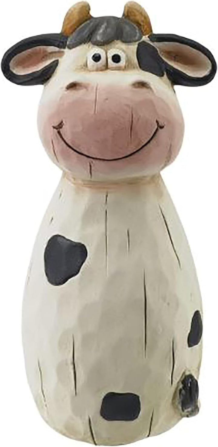 Annastore Zaunfigur Kuh Lotte aus Terracotta H 22,5 cm Schwarz Weiss - Zaunhocker - Garten Deko Tier