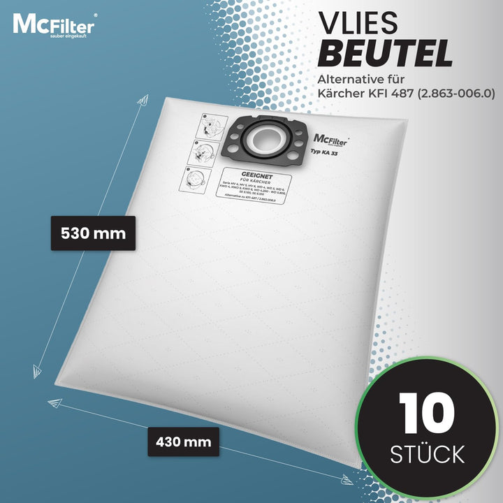McFilter I 10 Staubsaugerbeutel kompatibel mit Kärcher WD 4, WD 5, WD 6, KWD 4, KWD 5, KWD 6, KNT 4,