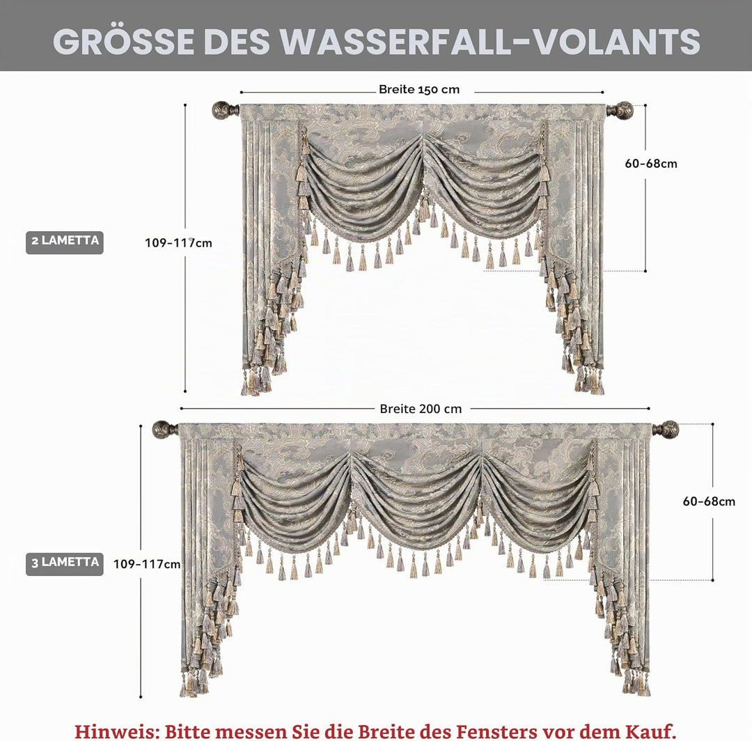 TOPLUXE Swag Volant Vorhang für Schlafzimmer Esszimmer Wohnzimmer Küche, Damast Kurzstore Waterfall