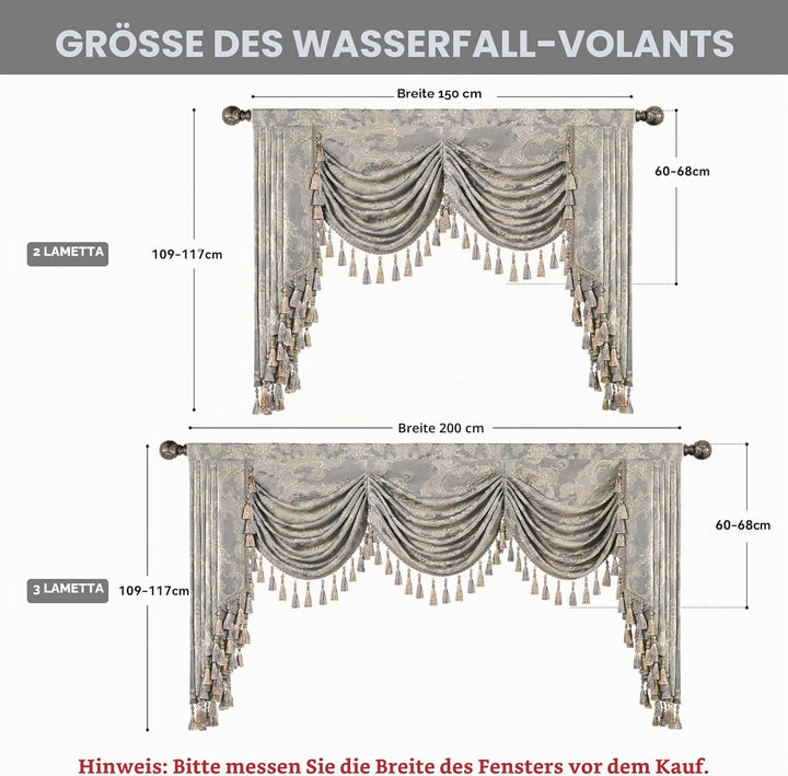 TOPLUXE Swag Volant Vorhang für Schlafzimmer Esszimmer Wohnzimmer Küche, Damast Kurzstore Waterfall