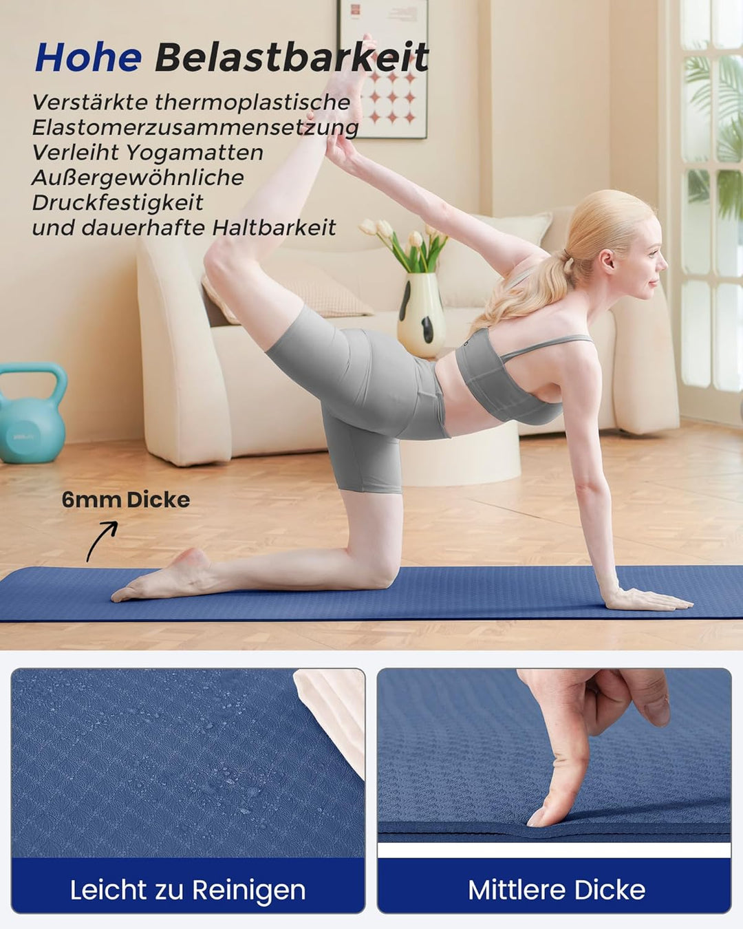 Narwhal Yogamatte Rutschfest Fitnessmatte Umweltfreundliche TPE Sportmatte mit Tragegurt Gymnastikma
