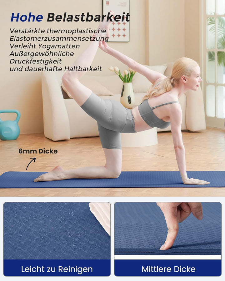 Narwhal Yogamatte Rutschfest Fitnessmatte Umweltfreundliche TPE Sportmatte mit Tragegurt Gymnastikma