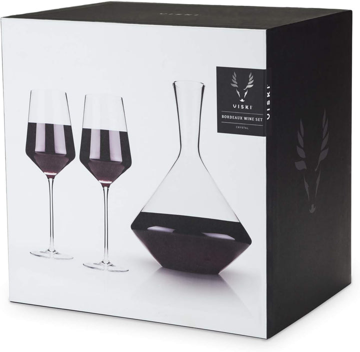 Viski Set of 3, Lead-Free Premium Crystal Clear Glass Modern Stemmed, Flat Bottom, Red Wine Gift, 16