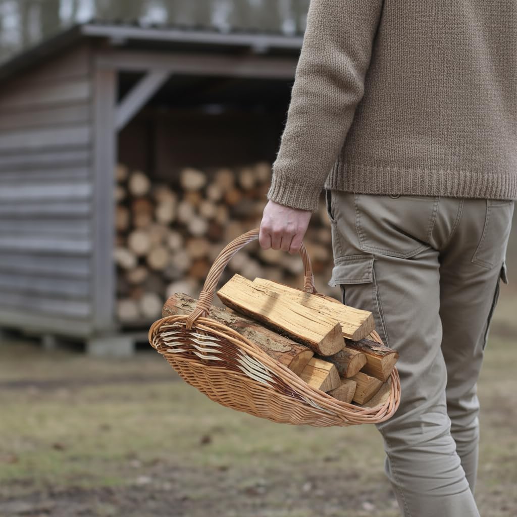 Weide-Kaminholzkorb für Holz cm mit Jute 60 x 34cm | Feuerholz korb | Holzkörbe | Kamin Aufbewahrung