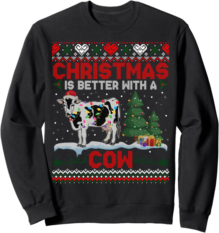 Weihnachten ist besser mit einer Kuh-Weihnachtsmütze hässlichen Weihnachtspullover Sweatshirt