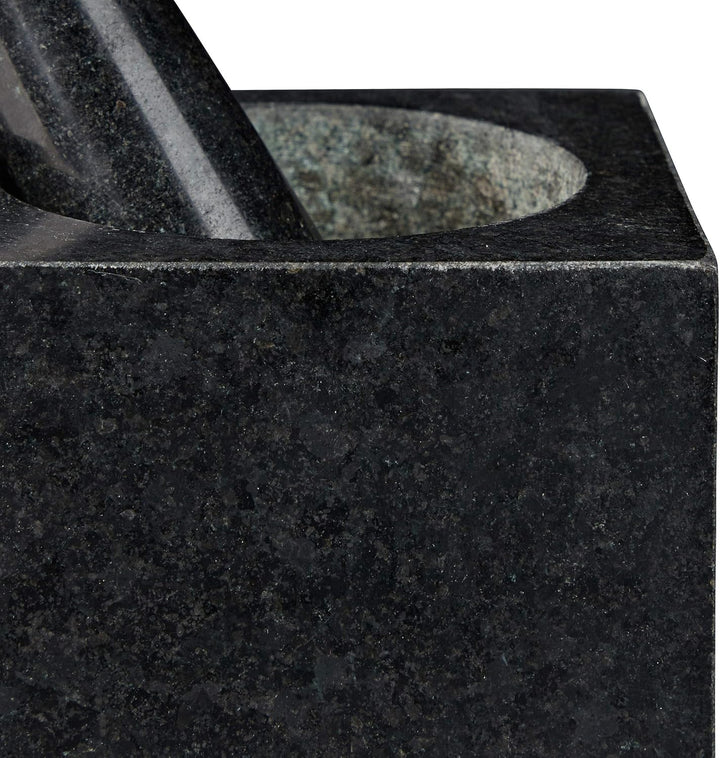 Relaxdays Granit Mörser mit Stössel, eckig, langlebig, Gewürze, Kräuter, 9,5x11x11cm, 250 ml, polier