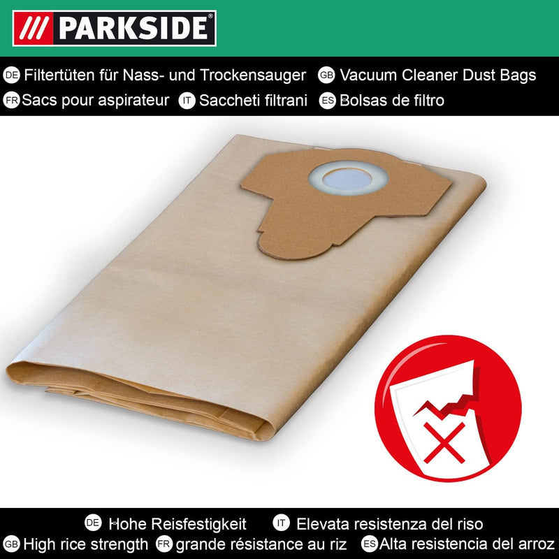 10 Original Parkside Lidl Staubsaugerbeutel für Nass-Trocken-Sauger PWD 25, 30, PNTS 23, 30, 1400, 1