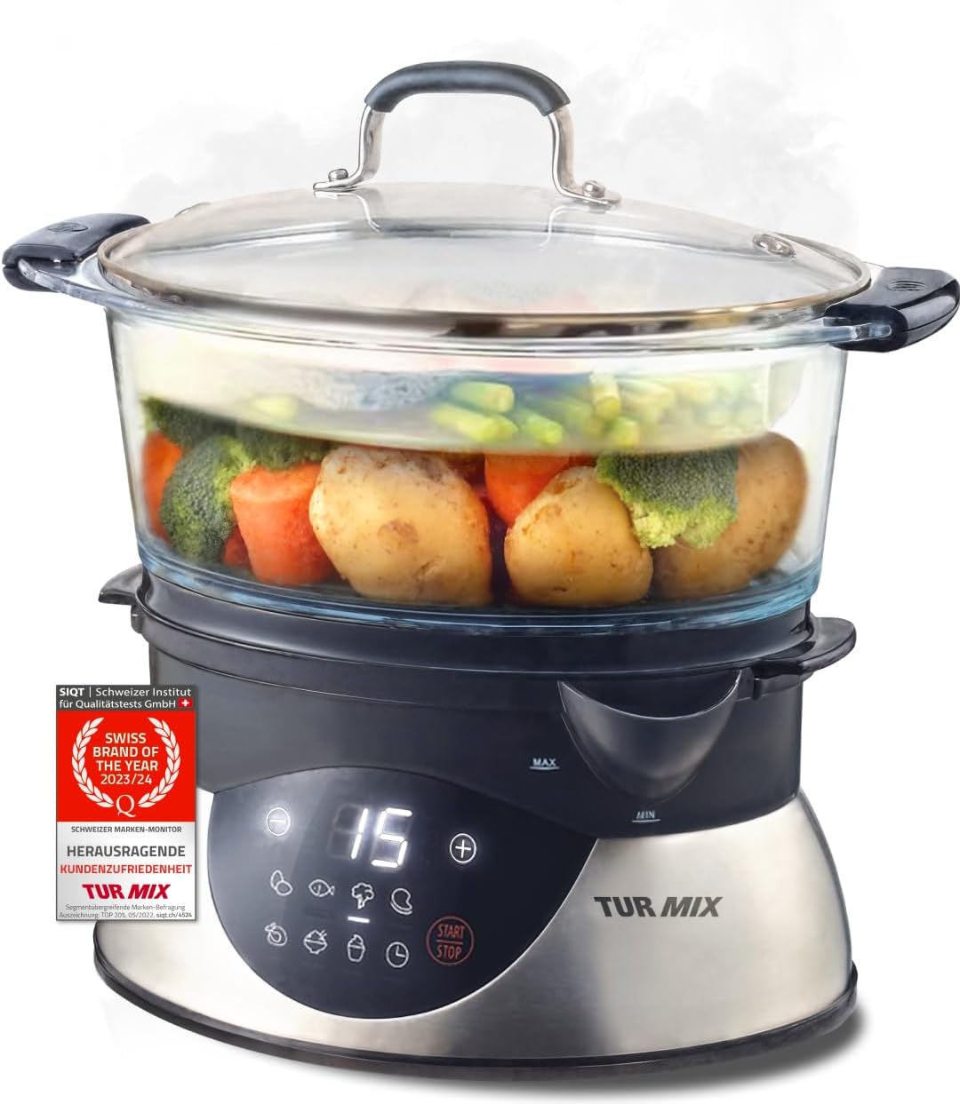 Turmix Steamer CX 220 – Dampfgarer topf 5,2 L mit Glasbehältern & Digitaldisplay, Touch-Bedienung, W