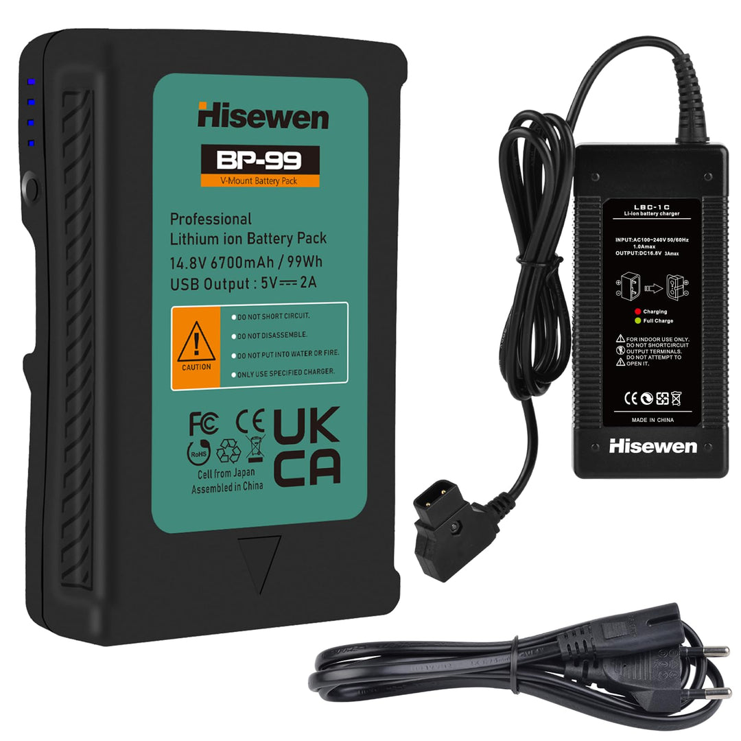 BP-99 V Mount Akku, Hisewen 6700mAh 99Wh V-Lock Battery und D-Tap Ladegerät Kompatibel mit Sony Camc