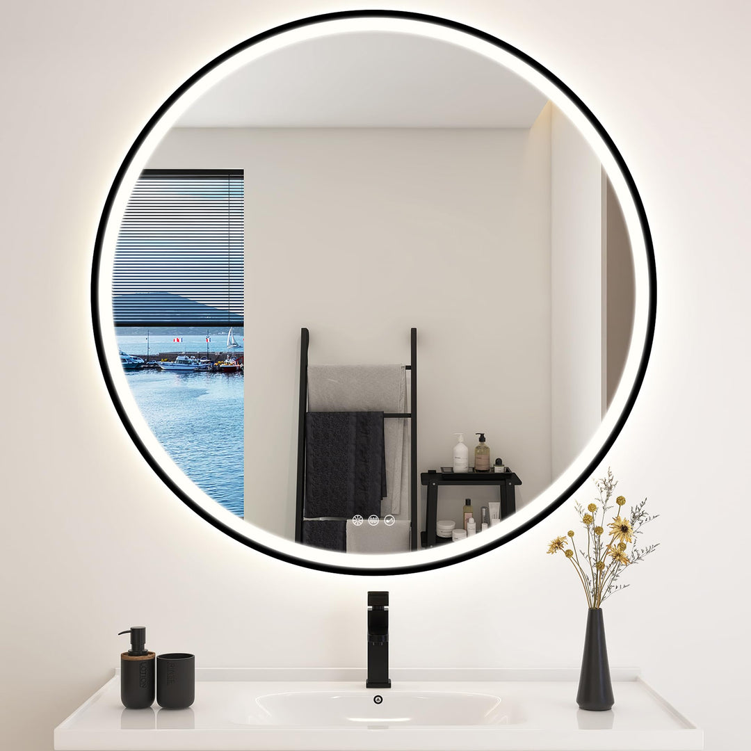STARLEAD Badspiegel-Rund-mit-Beleuchtung 100cm Diameter, LED-Spiegel-Rund mit Bluetooth, Dimmbar, 3