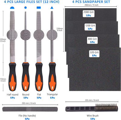Glarks 25 Stück Feilen Set, Werkstattfeile Satz inkl. 4 Flachfeile/Dreikant/Halbrund/Rund-und Nadelf