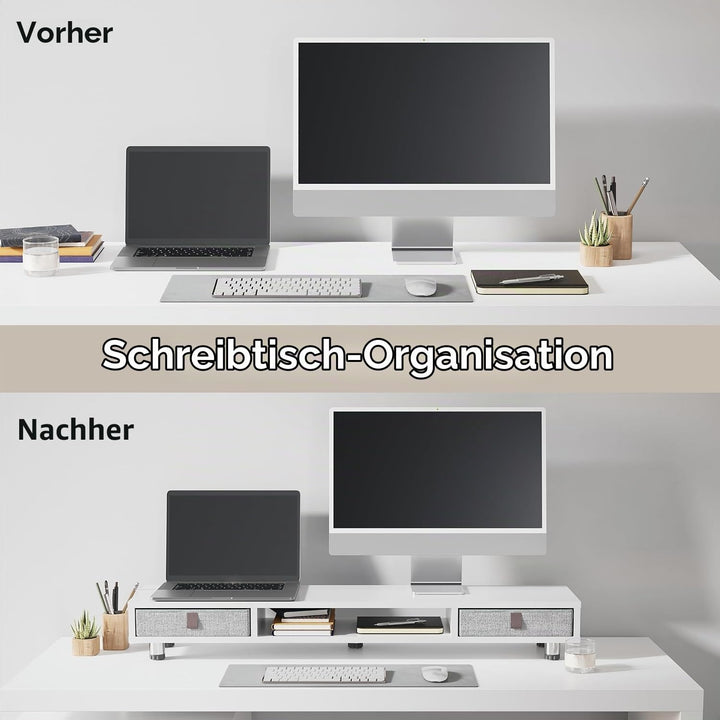 Fenge Dual Monitorständer mit 2 Schublade Grosser Bildschirmständer für PC Laptop TV, Höhenverstellb