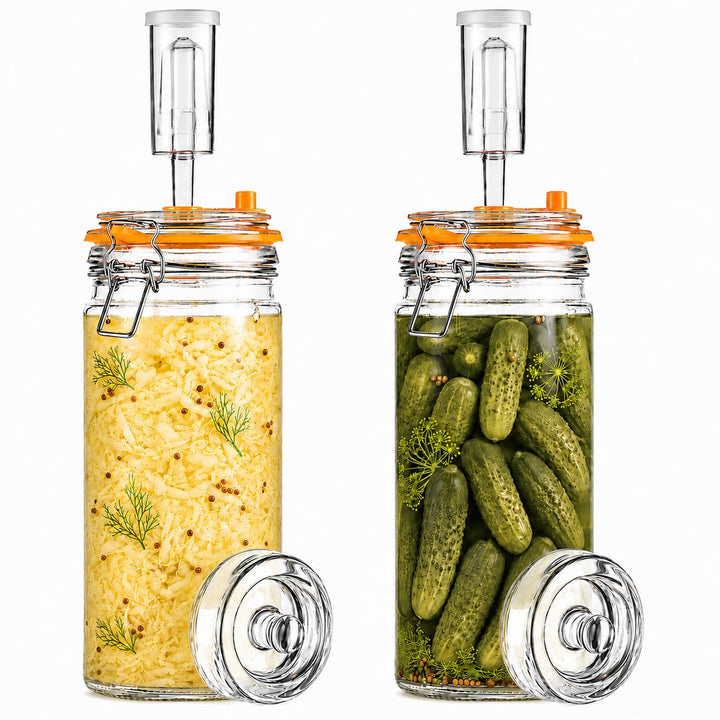 1,3L Fermentierglas Set mit Gäraufsatz & Gewicht – Fermentationsglas für Sauerkraut, Kimchi, Kombuch