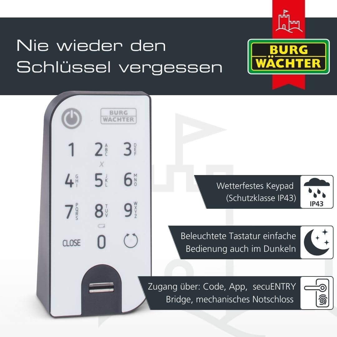 BURG-WÄCHTER Elektronisches Türschloss, Zylinder und Keypad, Öffnung mit App, Fingerprint, Pincode o