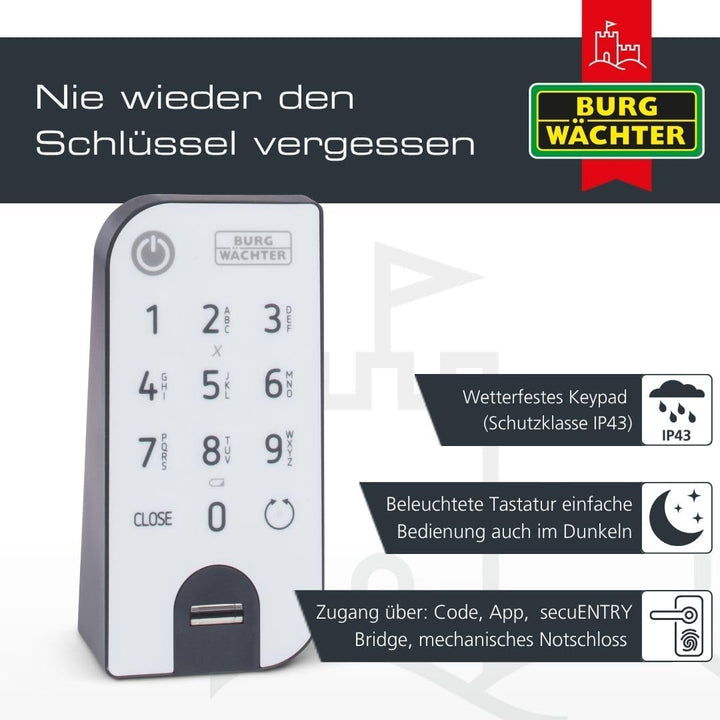 BURG-WÄCHTER Elektronisches Türschloss, Zylinder und Keypad, Öffnung mit App, Fingerprint, Pincode o