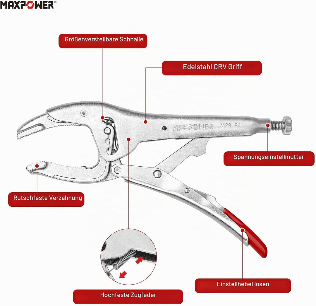 MAXPOWER 250mm Gripzange 50-100mm Öffnungskapazität Vier-Gang-Einstellung Gripzangen