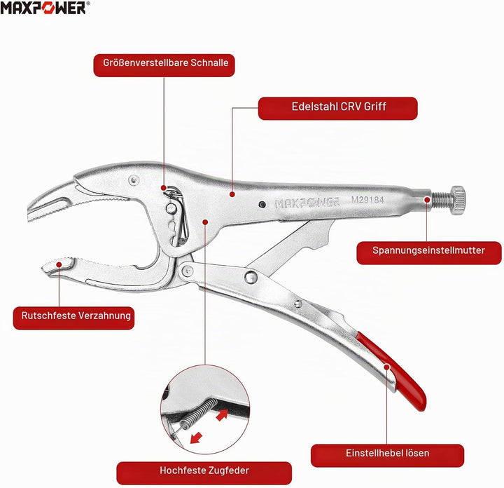 MAXPOWER 250mm Gripzange 50-100mm Öffnungskapazität Vier-Gang-Einstellung Gripzangen