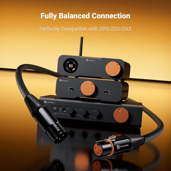 Fosi Audio XLR Kabel 1ft, 2 Pack Kabel Vorverstärker zu Endstufe, dauerhafte Abschirmung für ZA3 ZD3