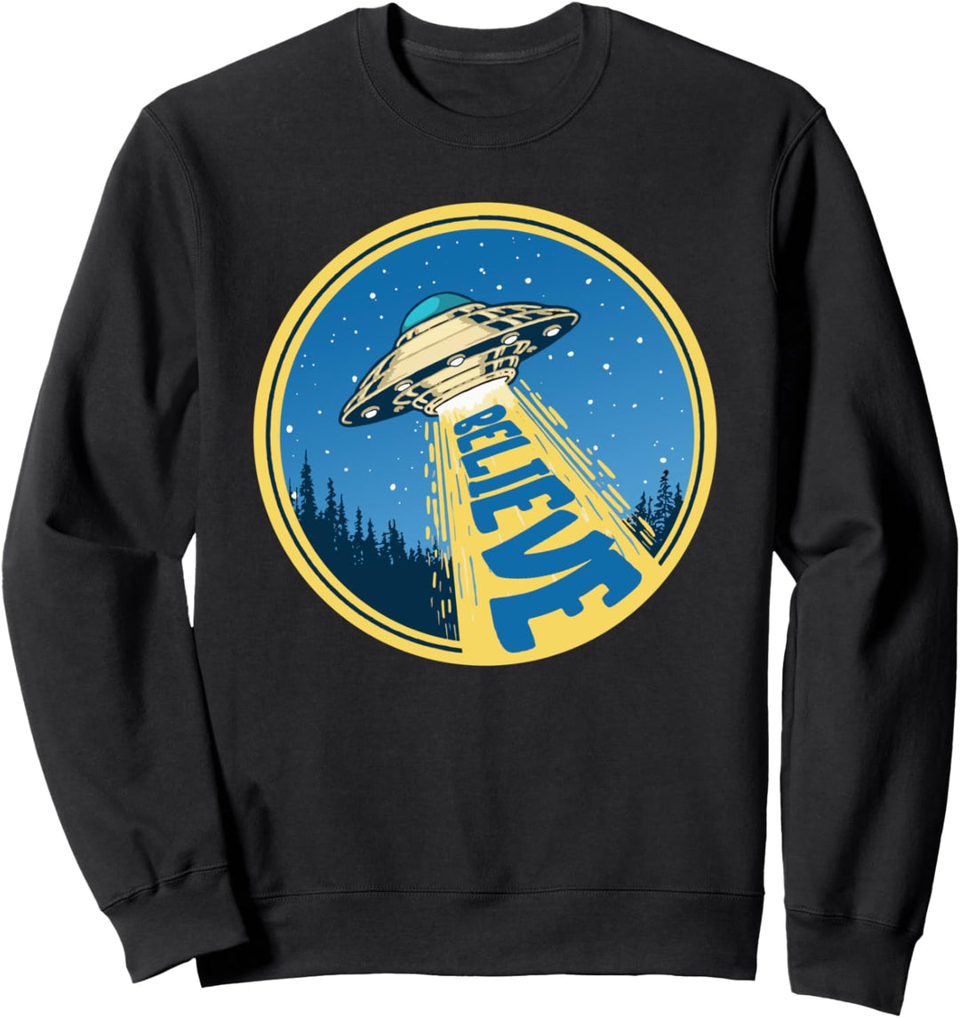 Believe! Vintage Funny UFO Flying Saucer Abduction Sweatshirt