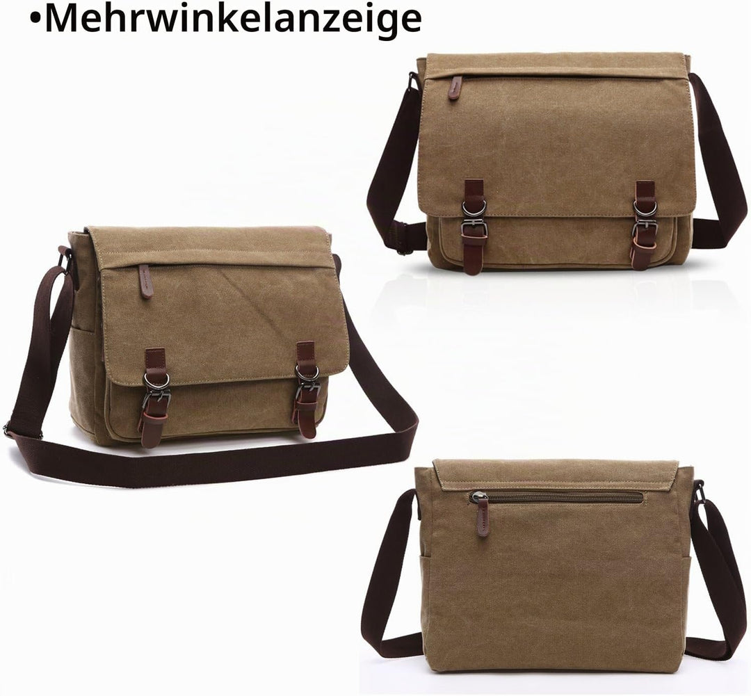 FANDARE Retro Umhängetasche Segeltuch Schultertasche Herren Damen Lehrertasche Briefträgertasche für
