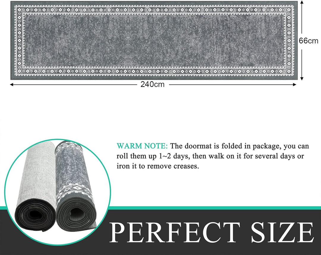 Enyhom Lang Teppich Läufer 66 x 240 cm Waschbar rutschfest Läufer Flur Teppich Küchenläufer dauerhaf