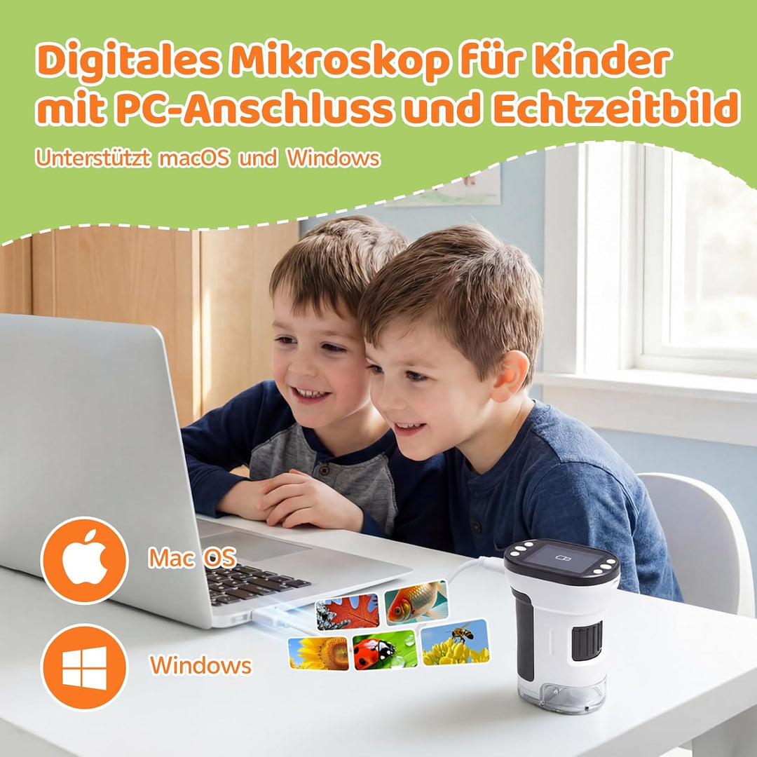 Digitales Mikroskop für Kinder mit 8GB Speicherkarte, 1000X Kinder Mikroskop mit 1080P HD 2,0" IPS‑B