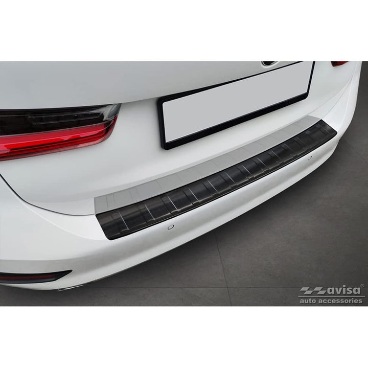 Avisa Schwarz Edelstahl Heckstossstangenschutz kompatibel mit BMW 3er G21 Touring 2019-2022 'Ribs'
